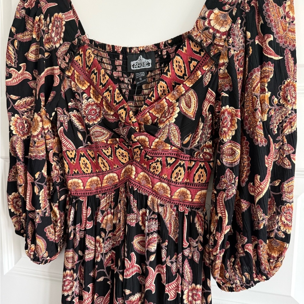 Angie V-neck Twist Front 3/4 Sleeve Boho Maxi Dress With Slit NWT - Picture 8 of 16